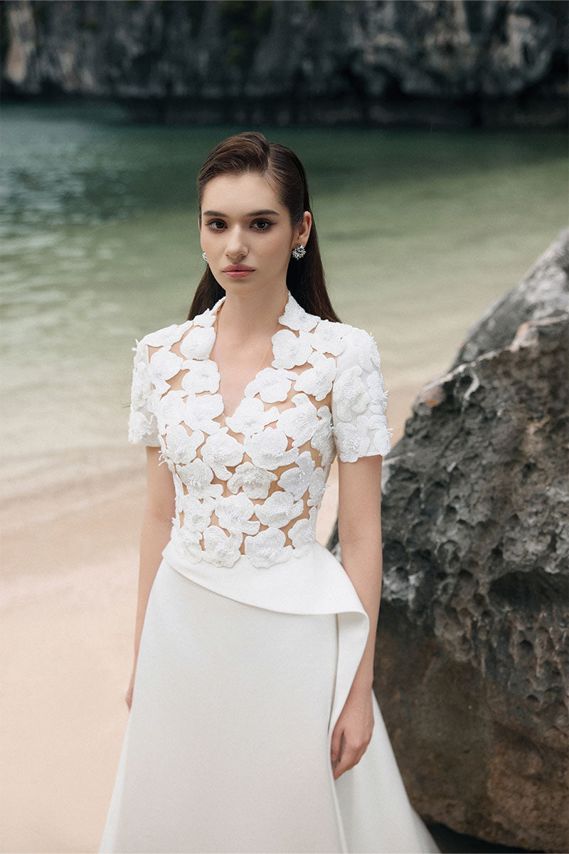 SATIN TAFFETA DRESS IN WHITE - CULT MIA