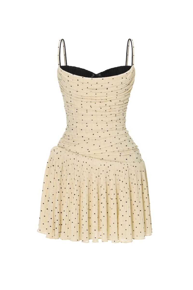 BEIGE POLKA DOT MINI DRESS