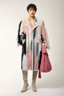 Lalo oversized coat with shoulder pads in light multi-colored fabric, featuring a relaxed fit and stylish design.