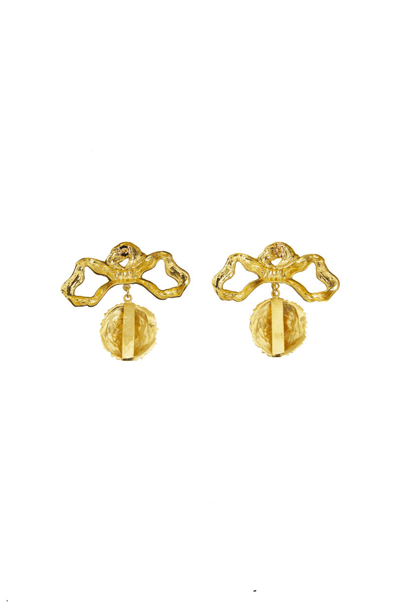 Natia x Lako lion-shaped bow earrings with gold finish, featuring intricate detailing and a stylish, fashionable design.
