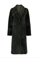Verheyen Zina Biker Green Shearling Coat with lapels and zipper detail, stylish and warm for cold weather.