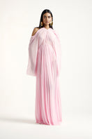 Deme by Gabriella Blossom Dress in Noa Pink, a flowy maxi dress with floral patterns and adjustable straps, perfect for summer wear.