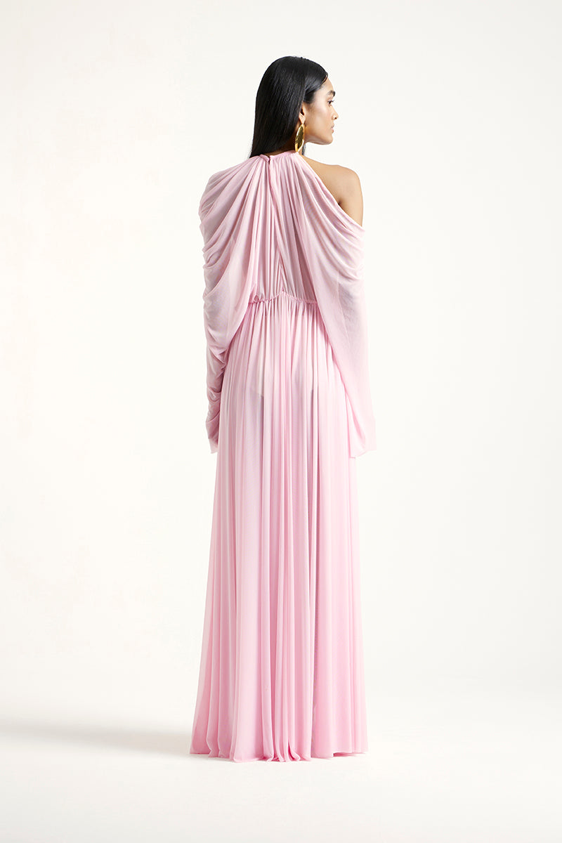 Deme By Gabriella Blossom Maxi Dress in Noa Pink, flowing fabric and floral design, perfect for summer occasions.