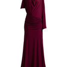 Deme By Gabriella Lorraine maxi dress in aubergine, flowing fabric and elegant design, displayed on a hanger.