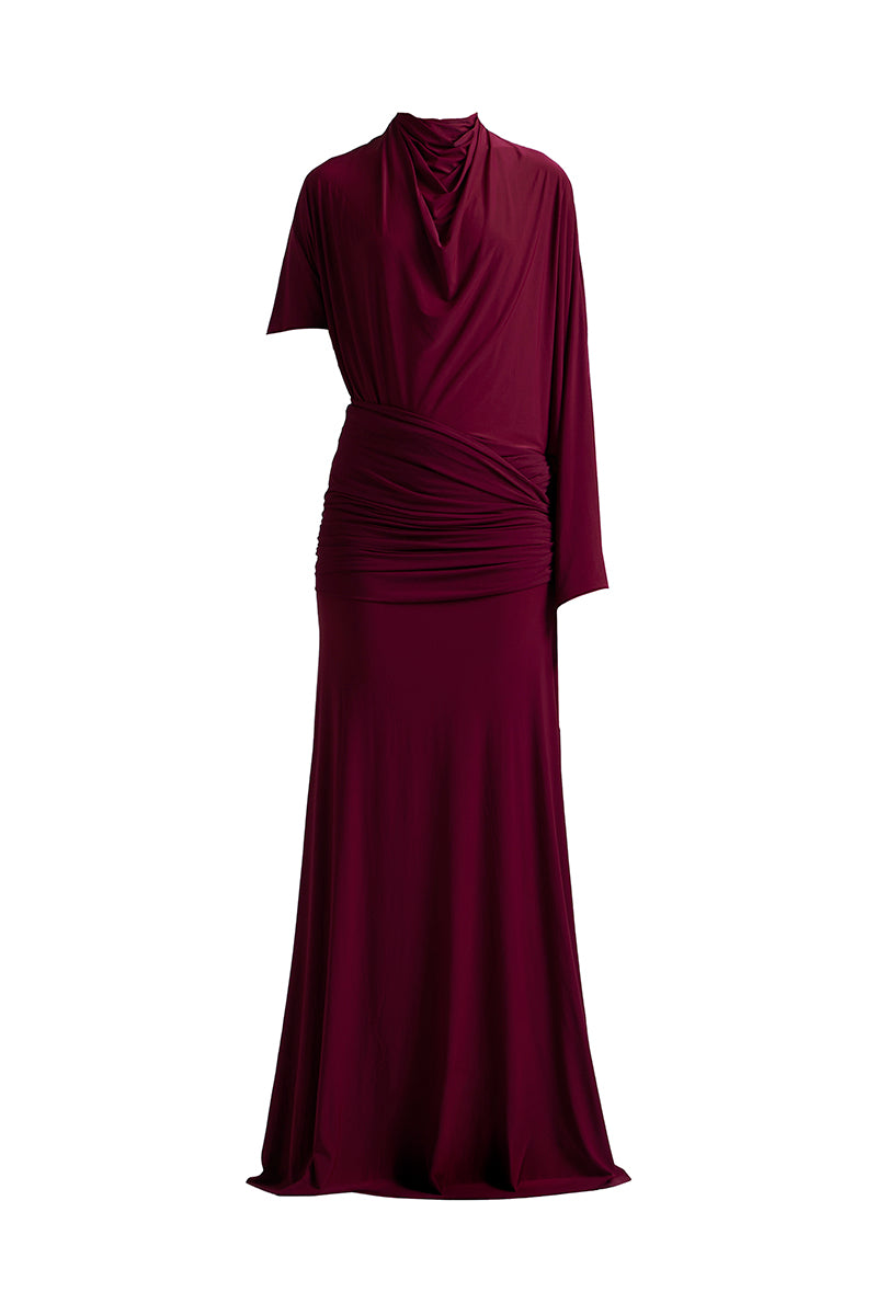 CRYSTAL SILK LONG SLEEVE GOWN IN BURGUNDY | CULT MIA | Tracy Studio CRYSTAL SILK LONG SLEEVE GOWN IN BURGUNDY | CULT MIA | Tracy Studio