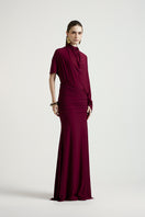 Deme By Gabriella Lorraine aubergine maxi dress with flowing fabric and elegant design, suitable for formal or casual occasions.