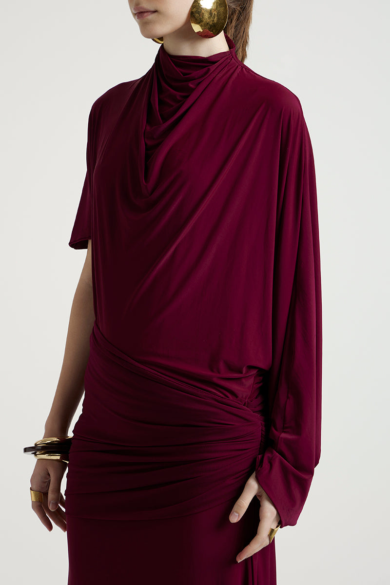 Deme By Gabriella Lorraine Maxi Dress in Aubergine, flowing sleeveless dress with elegant fabric and subtle detailing.