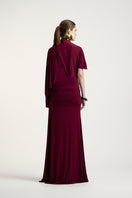 Deme By Gabriella Lorraine maxi dress in aubergine with flowing fabric and elegant design, perfect for formal occasions.