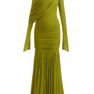 Deme By Gabriella Oakland gown, elegant evening dress with flowing fabric and intricate detailing, suitable for formal occasions.