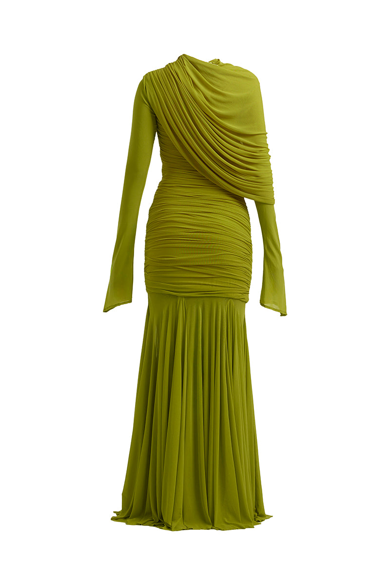Elegant Agatha gown by Deme By Gabriella, featuring flowing fabric and sophisticated design, perfect for formal occasions.