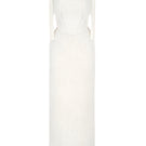 Elegant white Andrea gown by Montsand, flowing fabric with a fitted bodice and full skirt, perfect for formal occasions.