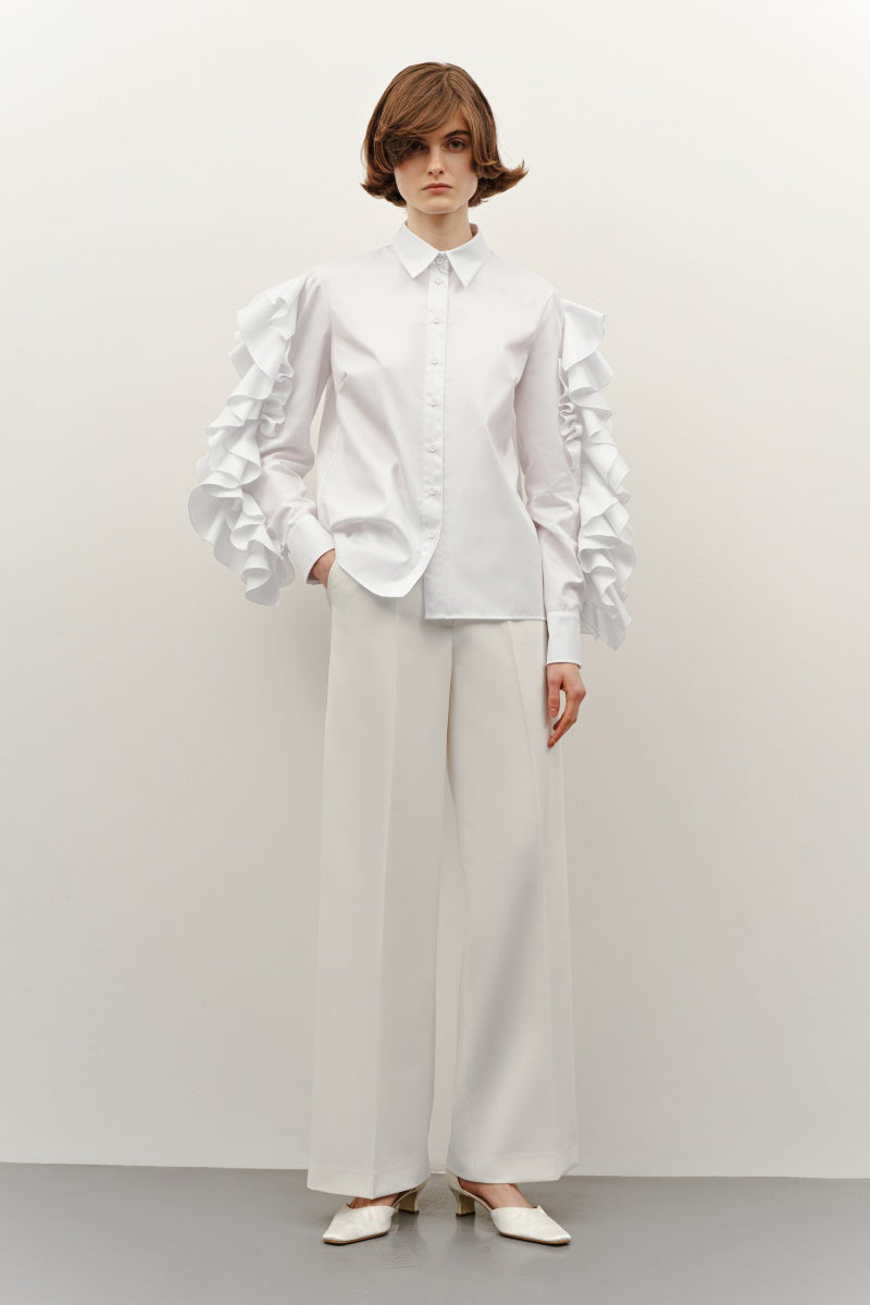 WHITE VOLAN SHIRT - CULT MIA
