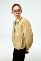 Beige cotton bomber jacket from Chictopia featuring a classic fit and stylish ribbed cuffs, perfect for casual wear