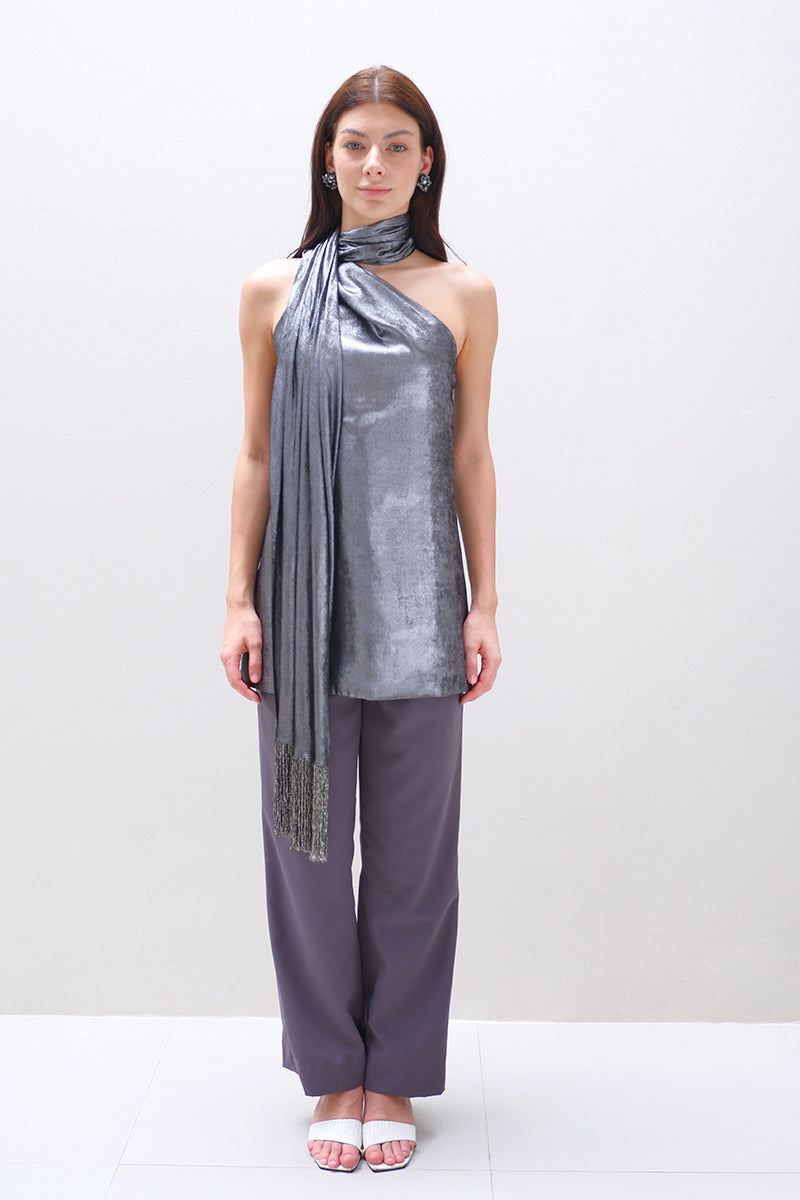 AMARA TOP IN METALLIC LIGHT GREY - CULT MIA