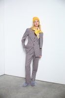 ColoReve Rider Day Petite Pants in brown checked fabric, tailored fit with a stylish plaid pattern and classic design.