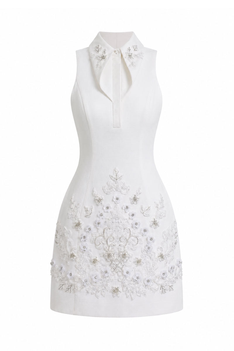 Flora embroidered mini dress by Keira Tong featuring floral embroidery and lightweight fabric, perfect for casual summer wear.