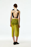 Chictopia chartreuse organza midi skirt with a flowy, lightweight fabric and elegant design, perfect for stylish occasions.