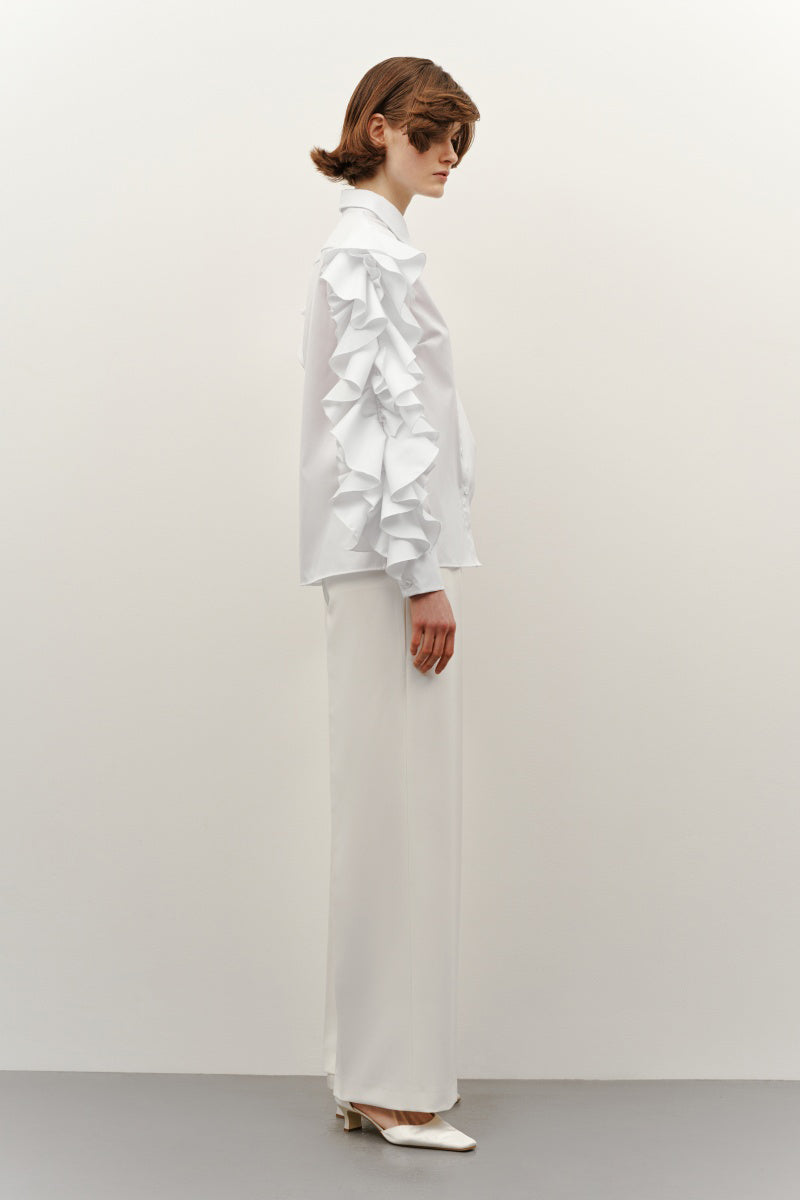WHITE VOLAN SHIRT - CULT MIA