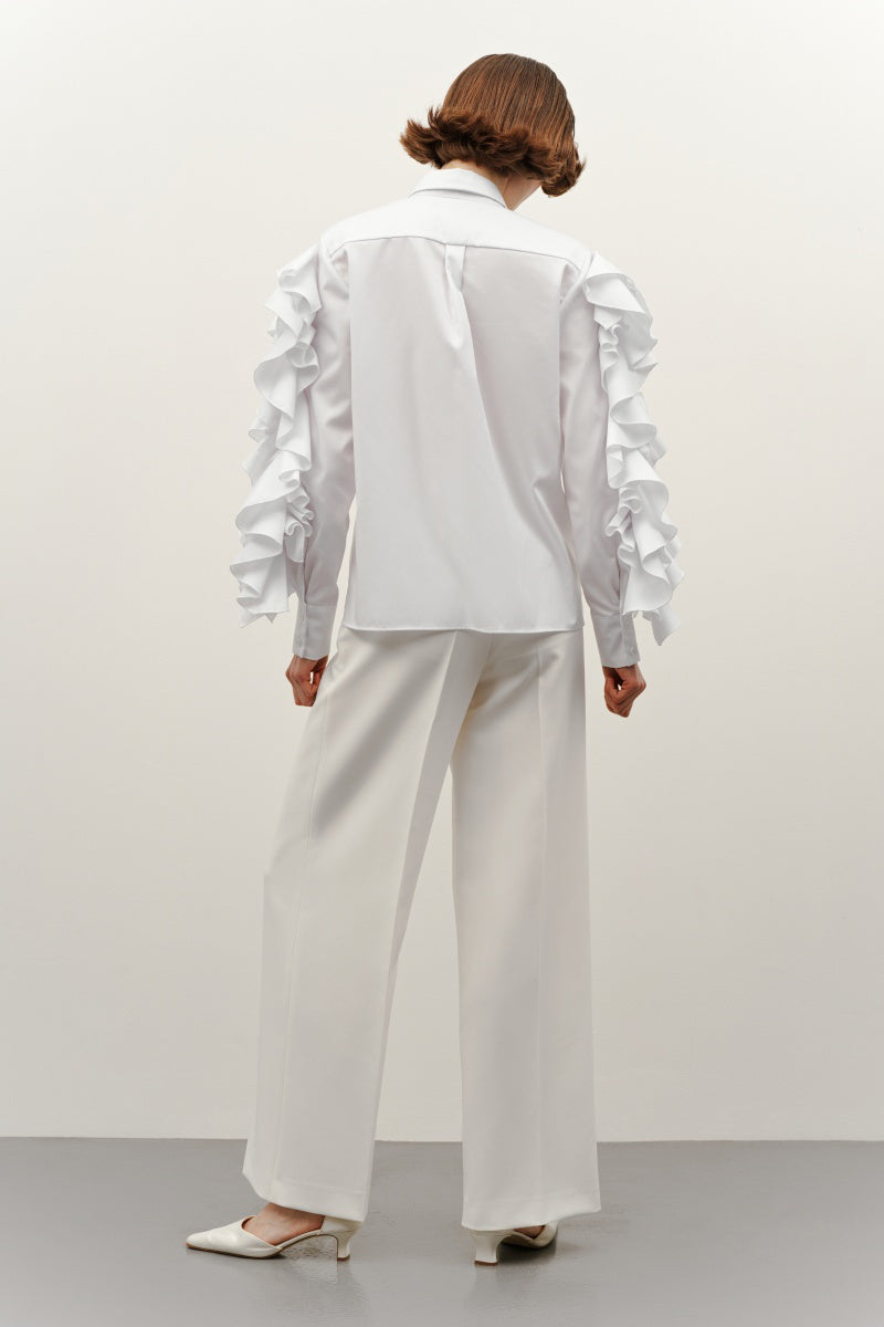 WHITE VOLAN SHIRT - CULT MIA