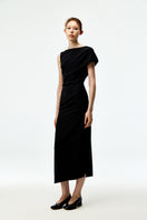 Black crepe maxi dress by Chictopia featuring a flowing silhouette and elegant design, perfect for stylish occasions.