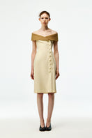 Beige and caramel cotton midi dress by Chictopia, featuring a flowing fabric and elegant design.