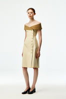 Beige and caramel cotton midi dress by Chictopia, featuring a relaxed fit and stylish design, perfect for casual and summer wear.