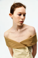 Beige and caramel cotton midi dress by Chictopia, featuring a flowing design and comfortable fit, displayed on a mannequin.