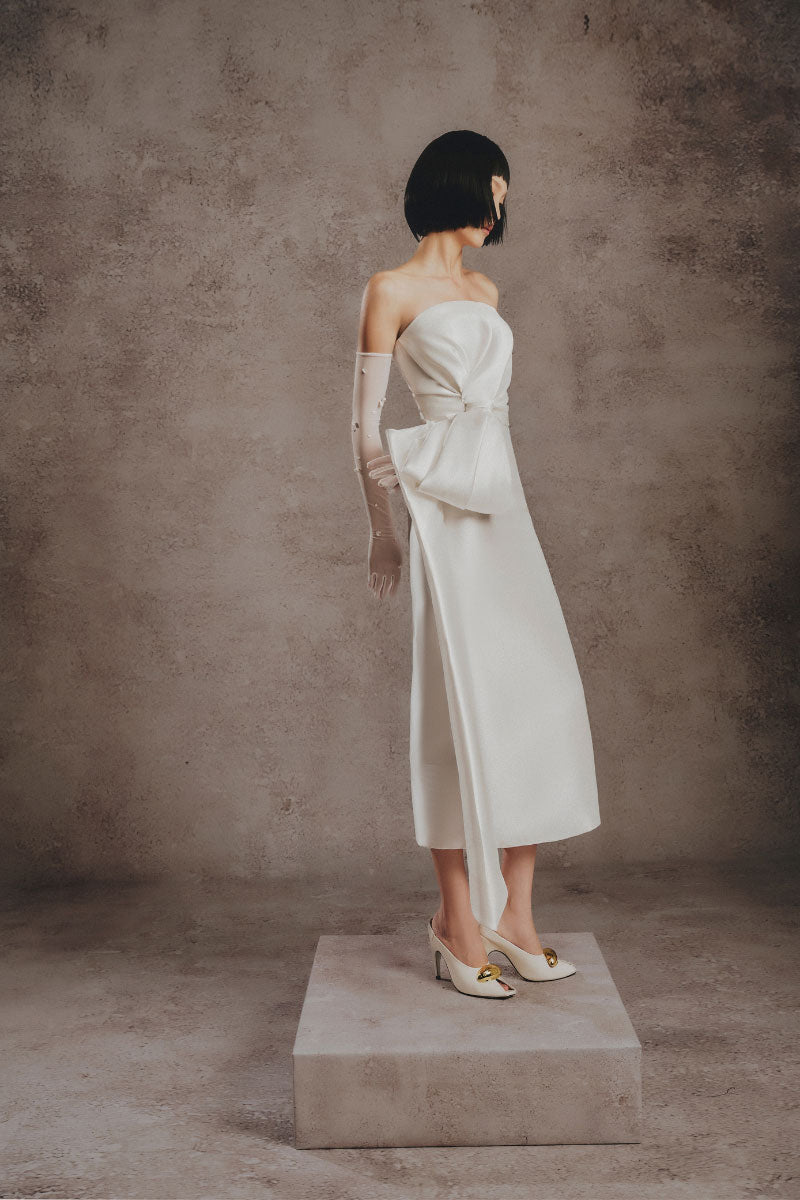 midi white bow dress midi white dress with bow Women's Midi Bow Dress