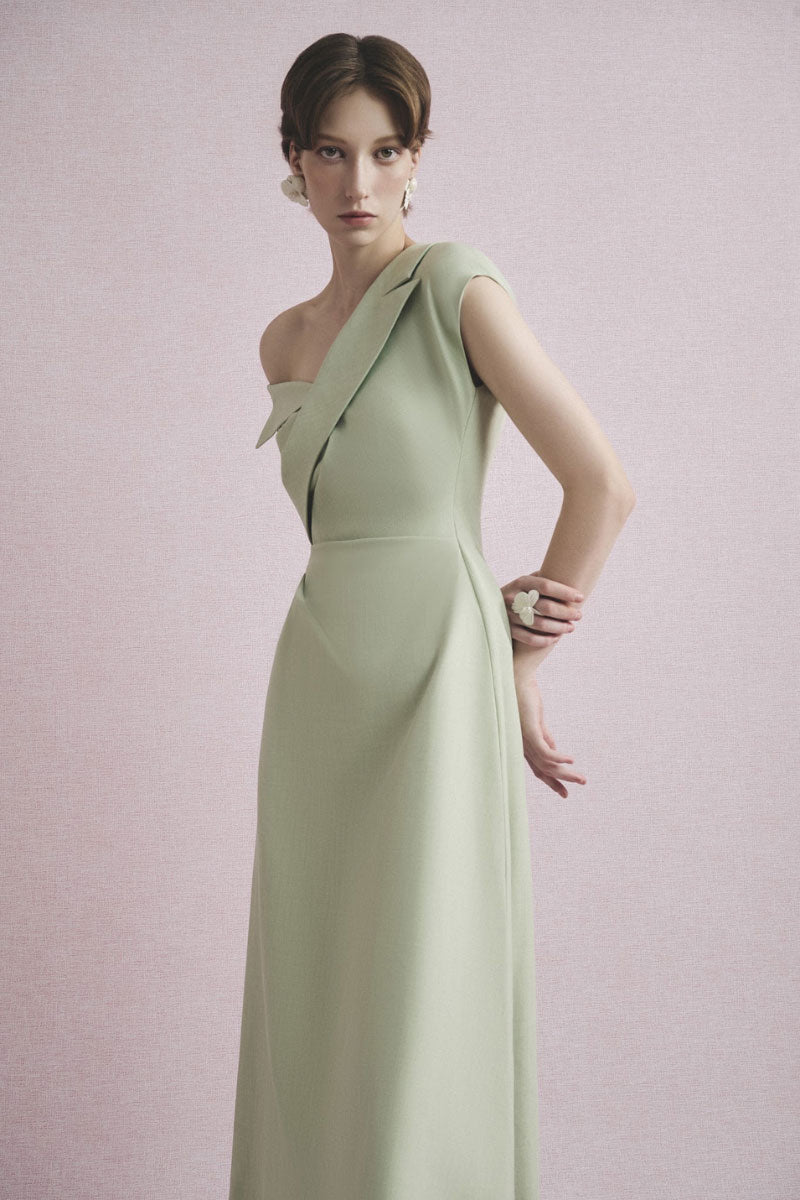 White Plan Arden asymmetric midi dress with a stylish, modern design featuring an uneven hem and elegant fit.