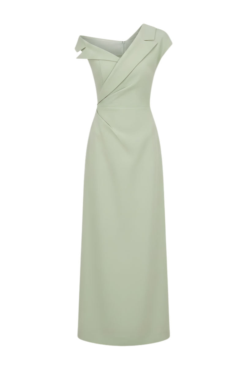 White Plan Arden asymmetric midi dress featuring a stylish, flowing design with unique hemline and elegant silhouette.