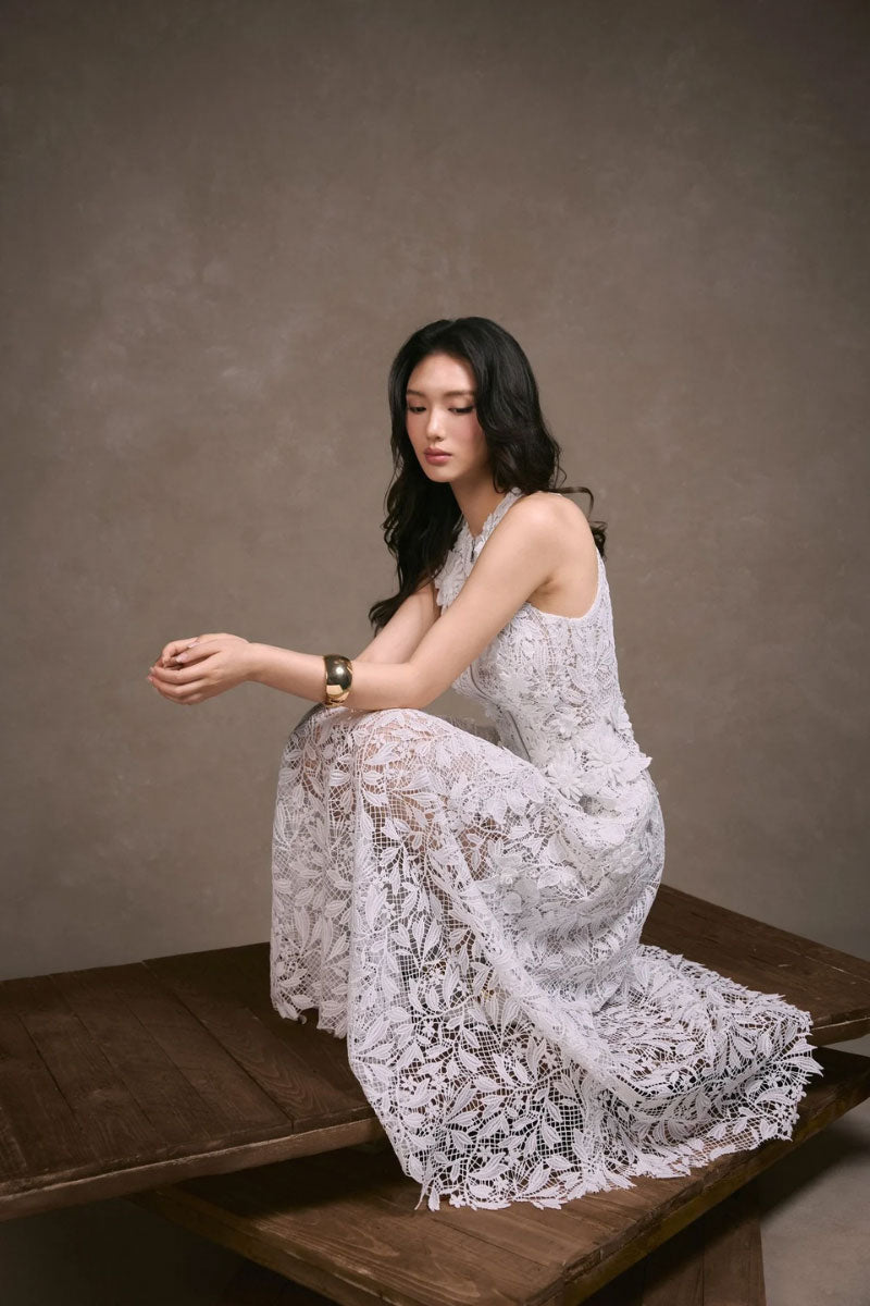 Floral lace maxi dress by KEIRA TONG featuring intricate lace details and a flowing silhouette.
