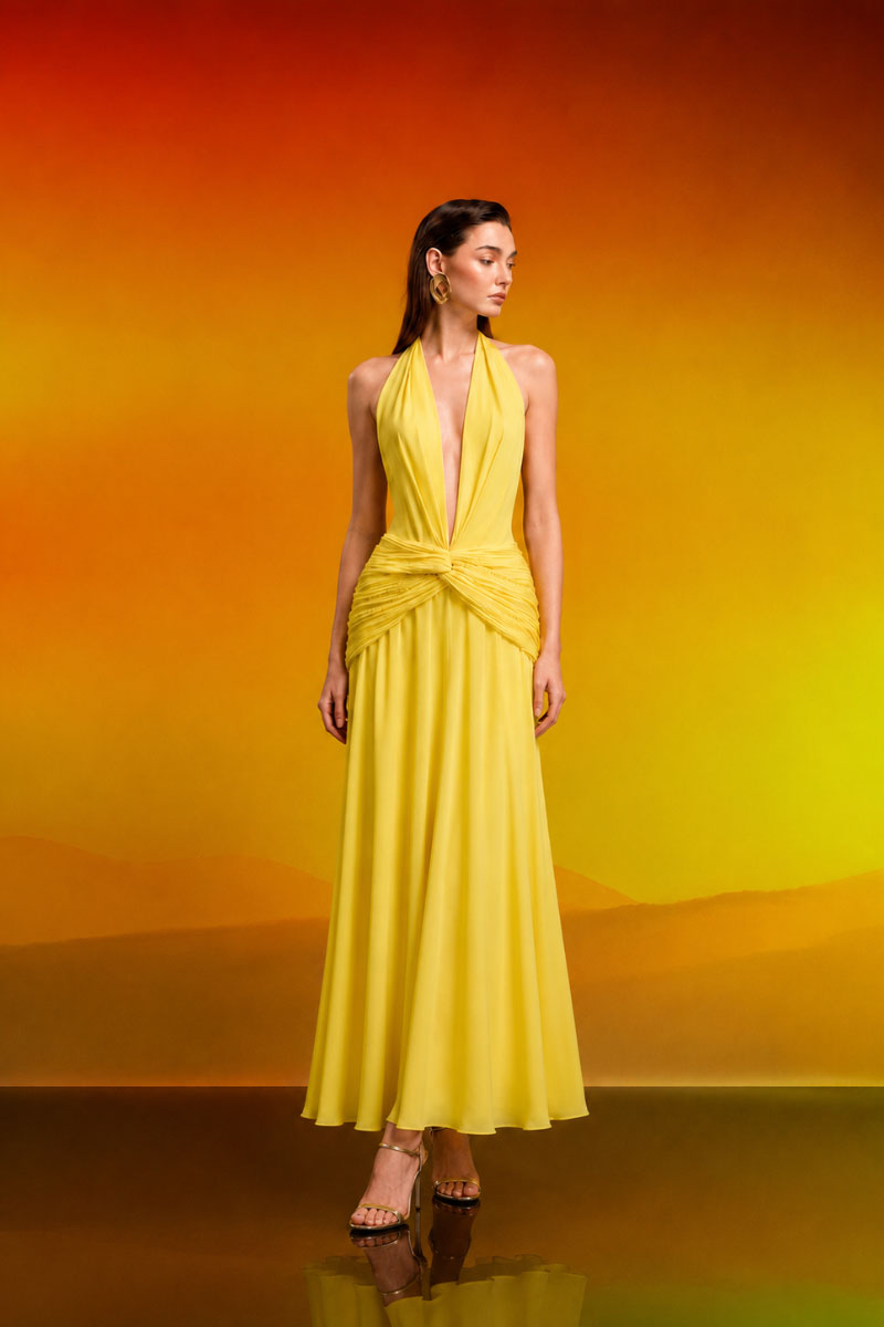 CEM Luxe Twist Mini gown in elegant fabric, featuring a fitted silhouette and stylish design for sophisticated occasions.