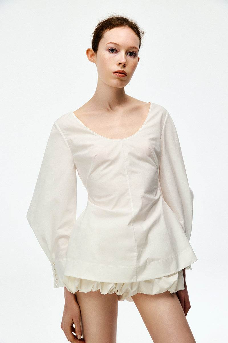 Chictopia ivory poplin blouse, stylish women's top with a classic collar and button-down front, perfect for casual or office wear.