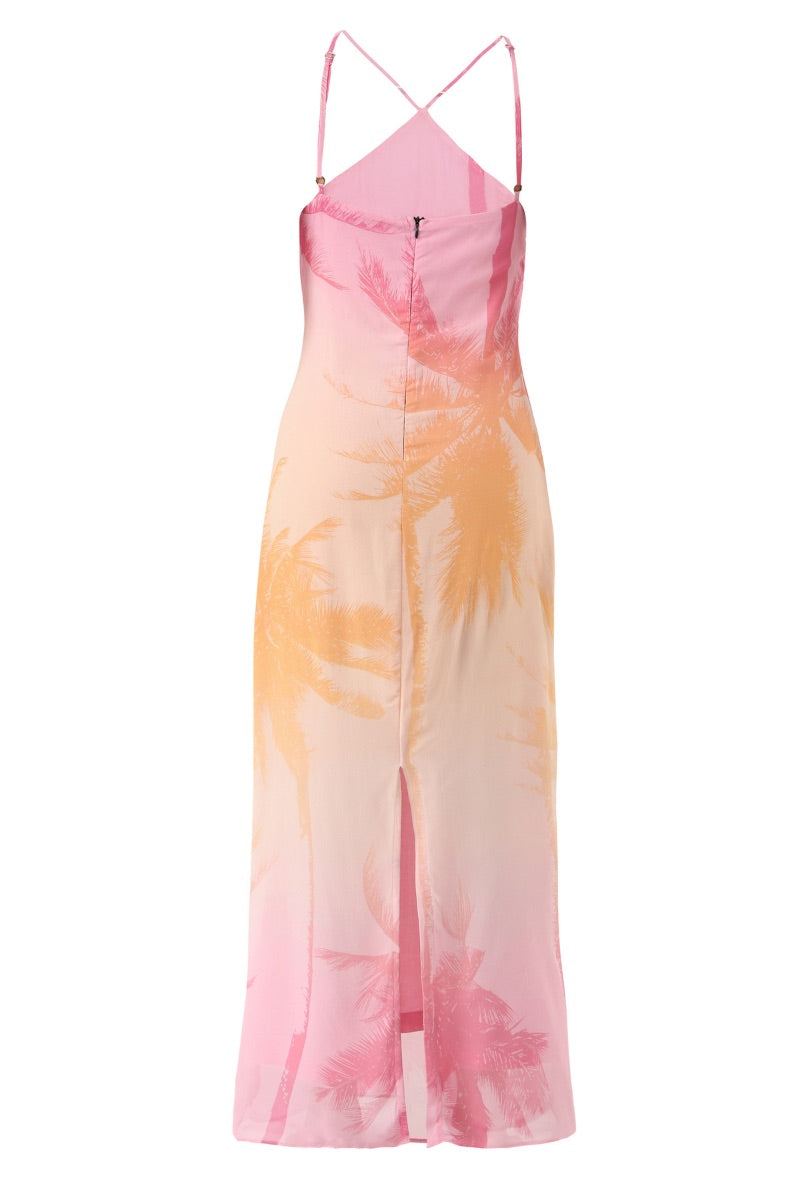 Summer Away Ronda Maxi Dress in Afterglow, flowing fabric, vibrant color, and elegant design, perfect for summer occasions.