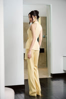 Yellow handmade flower co-ords set by Do Long featuring a stylish top and matching pants, perfect for casual or summer wear.