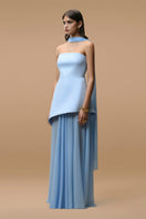Matters Monaco sky blue gown with matching scarf, elegant long dress with flowing fabric and stylish design.