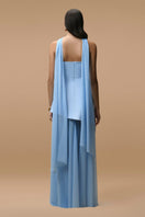Matters Monaco sky blue gown with matching scarf, elegant floor-length dress featuring flowing fabric and stylish design.