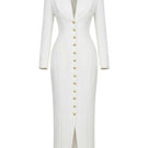 Keira Tong folded button maxi dress, elegant full-length dress with button details, displayed folded on a neutral background.