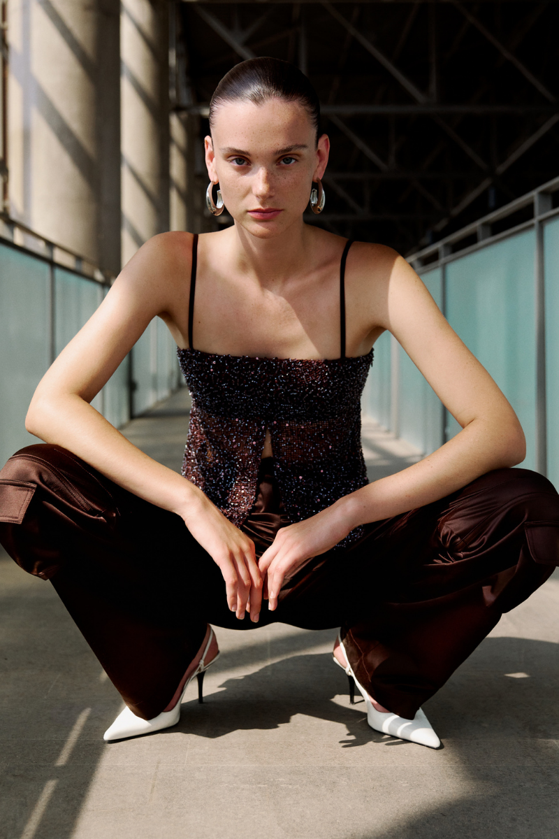 ASITA TOP IN BROWN SEQUIN - CULT MIA