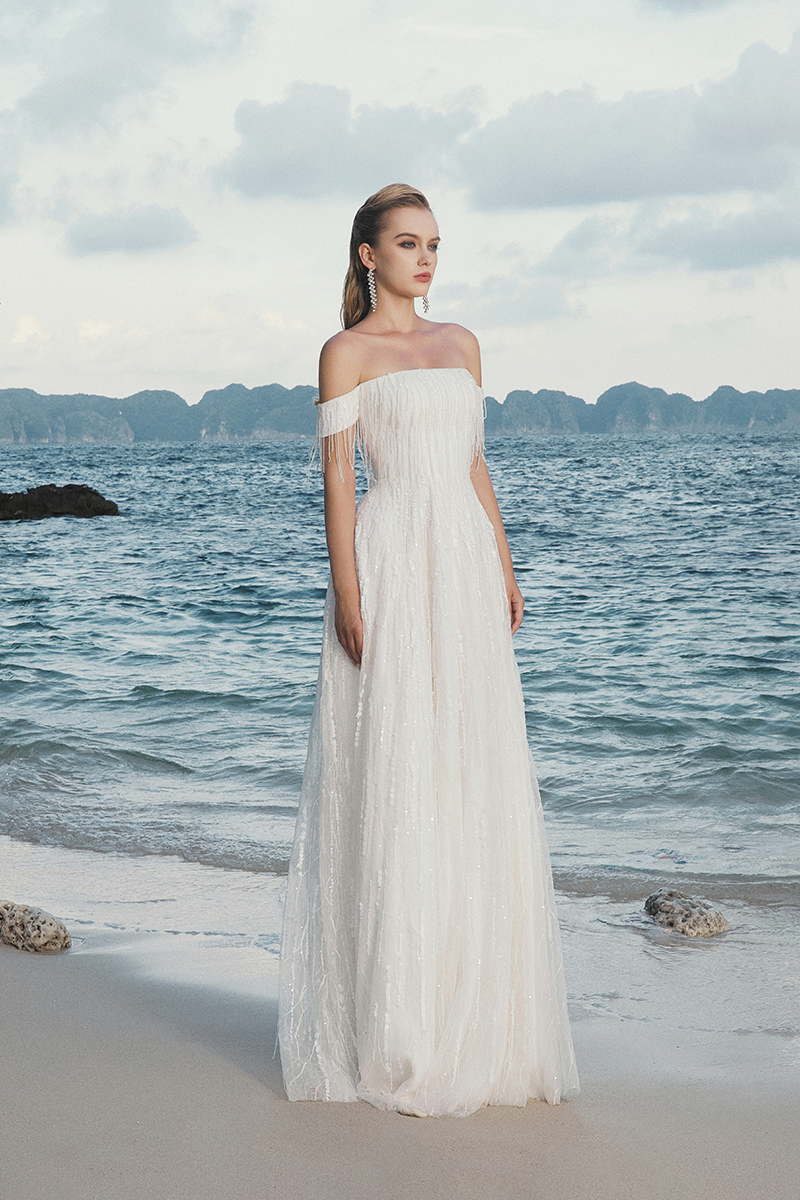 OFF-SHOULDER SEQUIN EMBELLISHED DRESS - CULT MIA