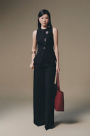 Keira Tong wide leg tweed pants shown in natural light, featuring a high waist and tailored fit for a stylish, modern look.