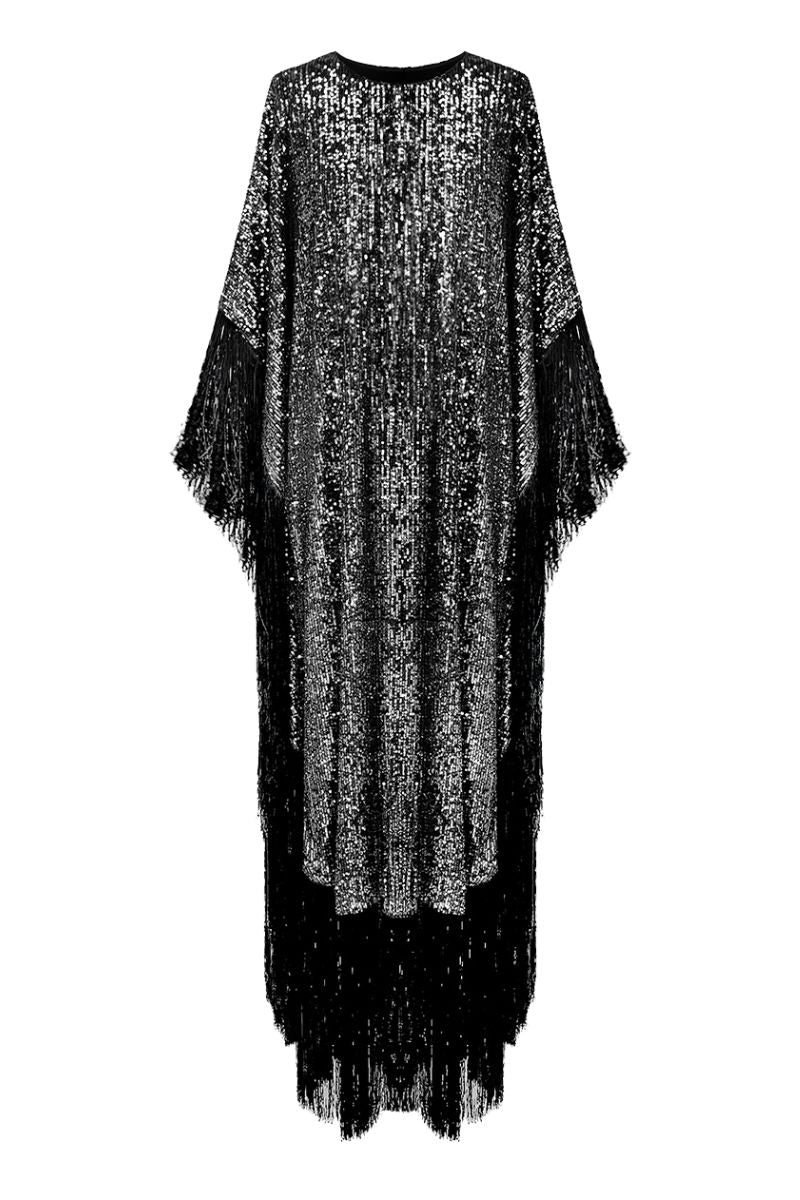 METALLIC SEQUIN KAFTAN IN SILVER - CULT MIA
