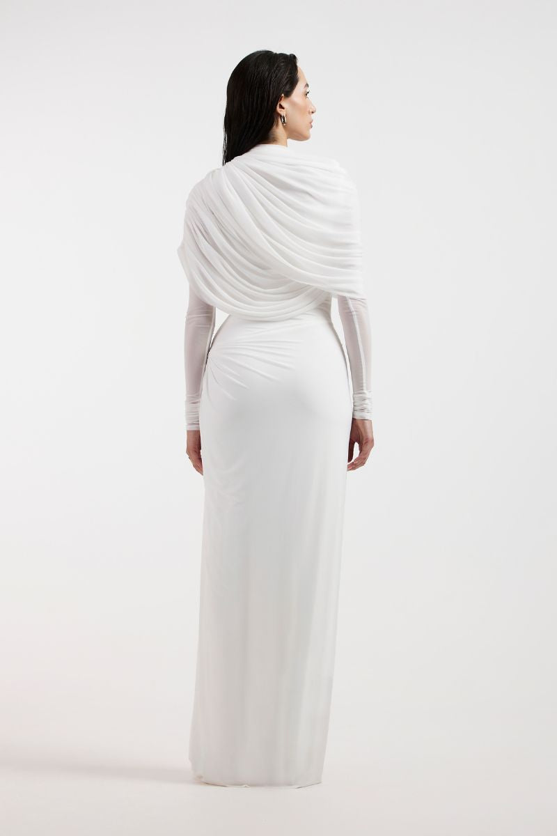 VALERIA WHITE DRAPED GOWN - CULT MIA