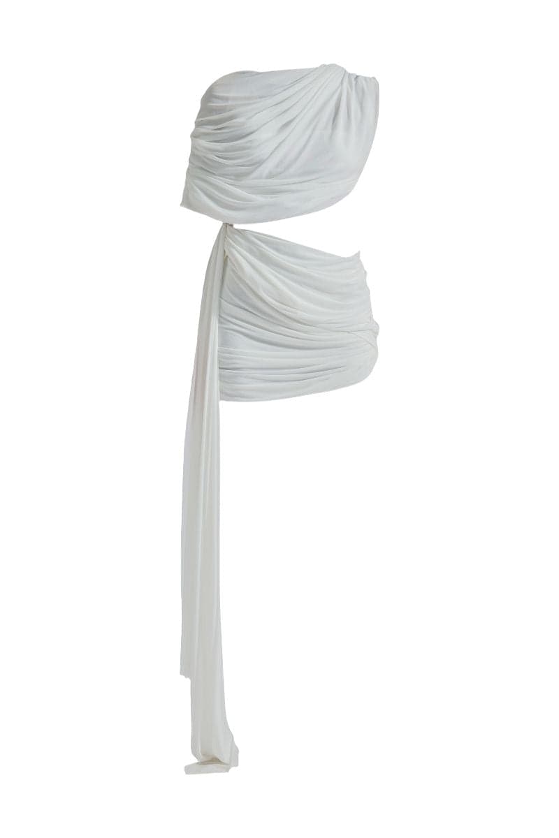 Deme by Gabriella CULT MIA X DEME mini dress in vibrant fabric, fitted silhouette, and stylish design on model.