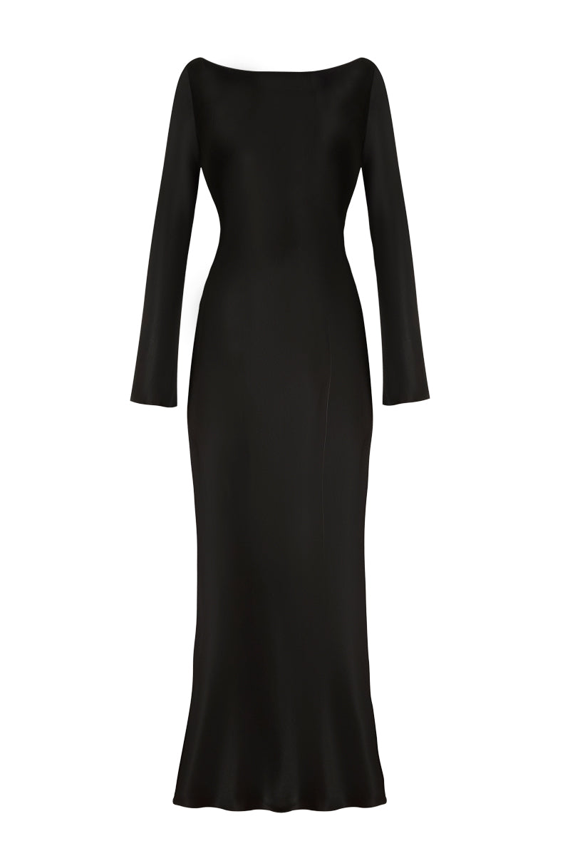 OvertheSea black insomnia midi dress displayed, featuring a stylish design perfect for elegant evening wear.
