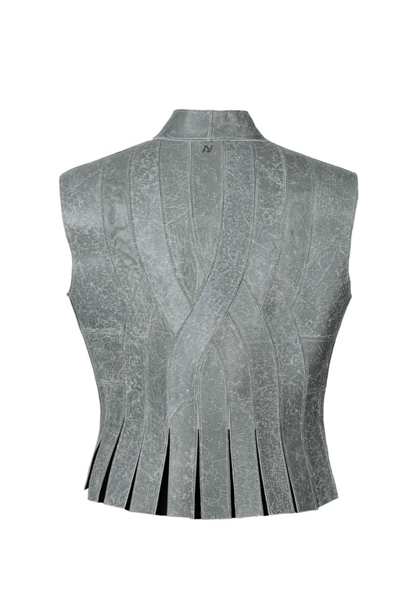 Double A Briana II leather vest in gray, stylish sleeveless vest with a smooth leather finish, perfect for layered fashion looks.