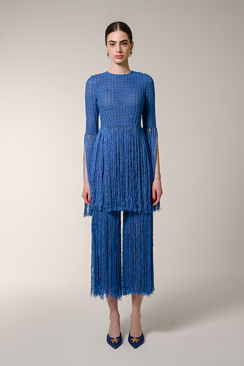 BLUE FRINGE TOP - CULT MIA