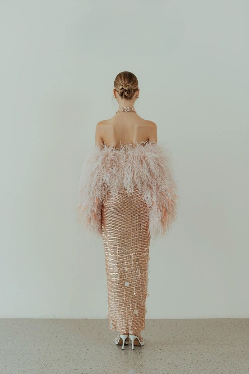 ROSE GOLD SPARKY HALTERNECK MAXI DRESS - CULT MIA