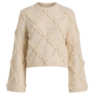 Rebecca Taylor Thea fringe sweater in alabaster, featuring a cozy knit with fringe details and long sleeves.