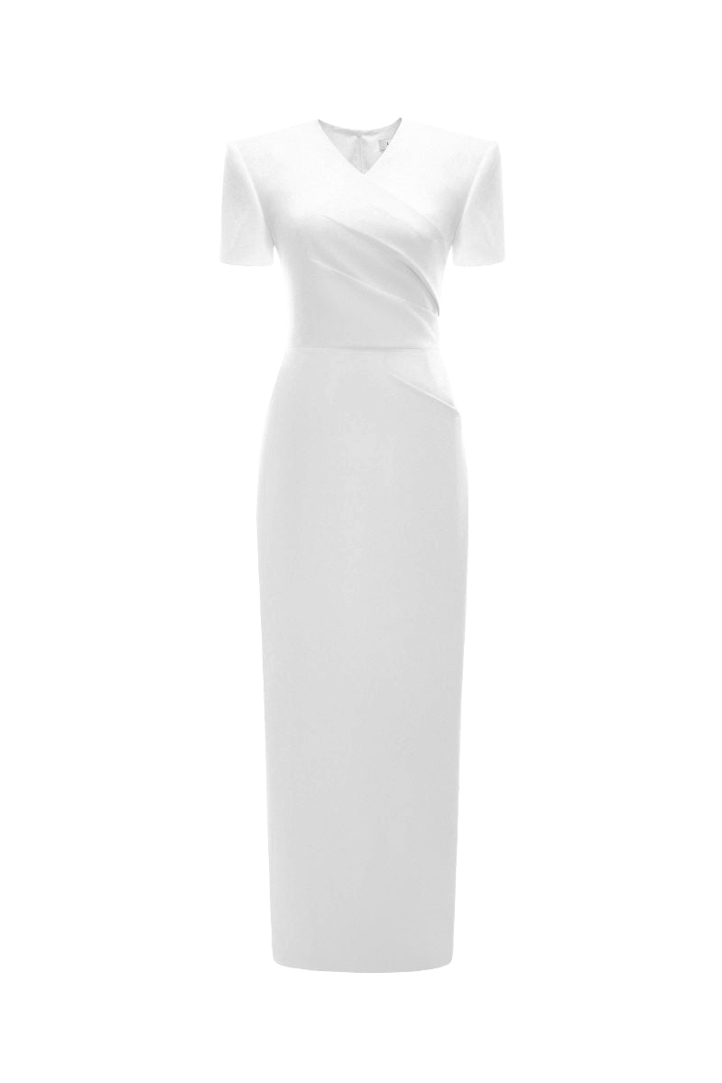 LEKIEU Bonn white midi dress, lightweight fabric, fitted waist, and sleeveless design, perfect for casual or semi-formal occasions.